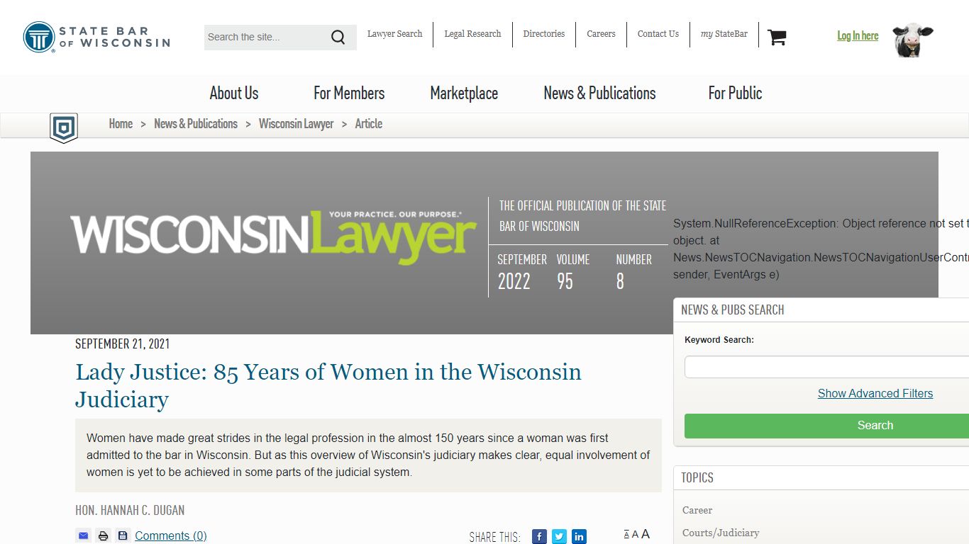 Lady Justice: 85 Years of Women in the Wisconsin Judiciary
